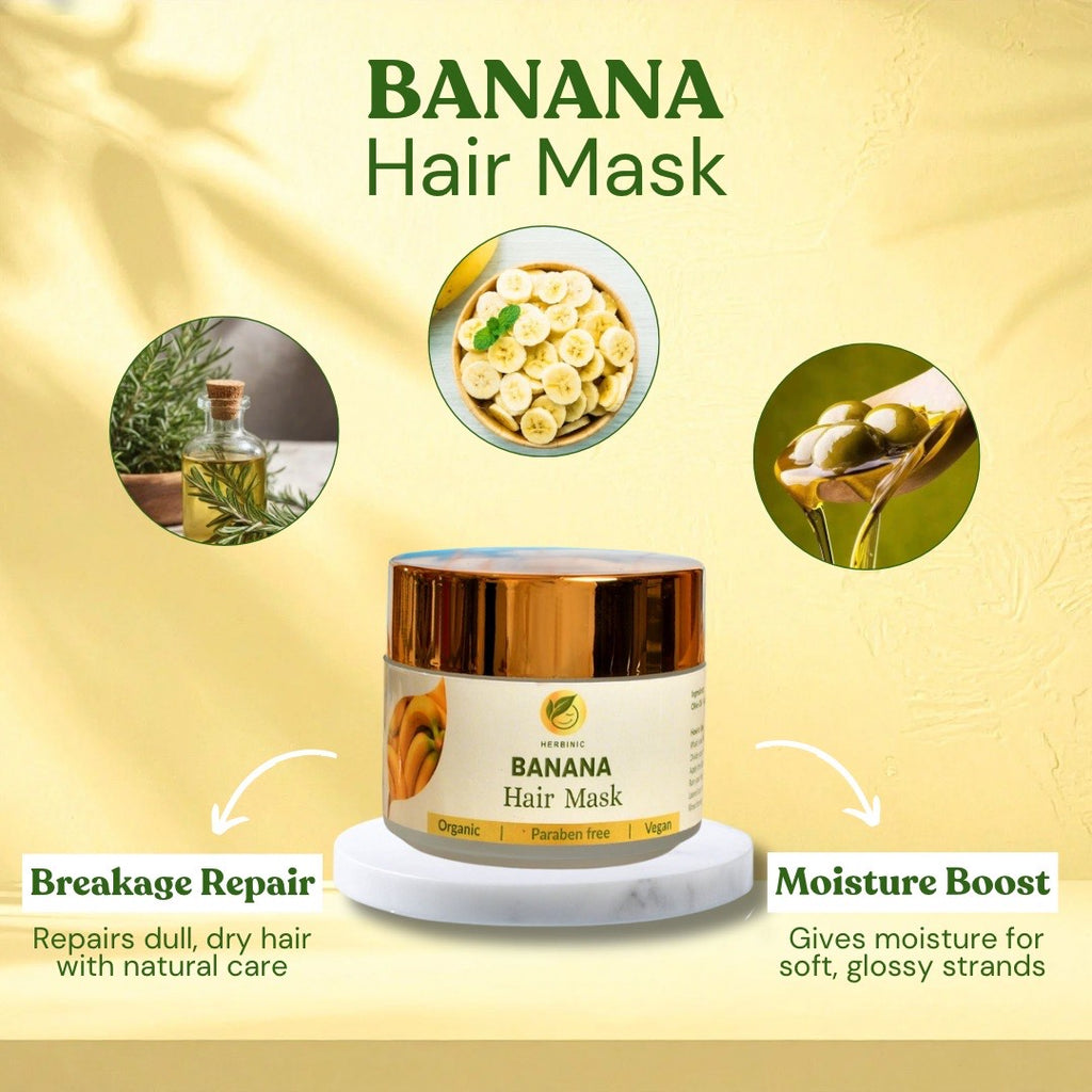Herbinic Banana Hair Mask — Deep Nourishment for Silky, Strong & Frizz-Free Hair